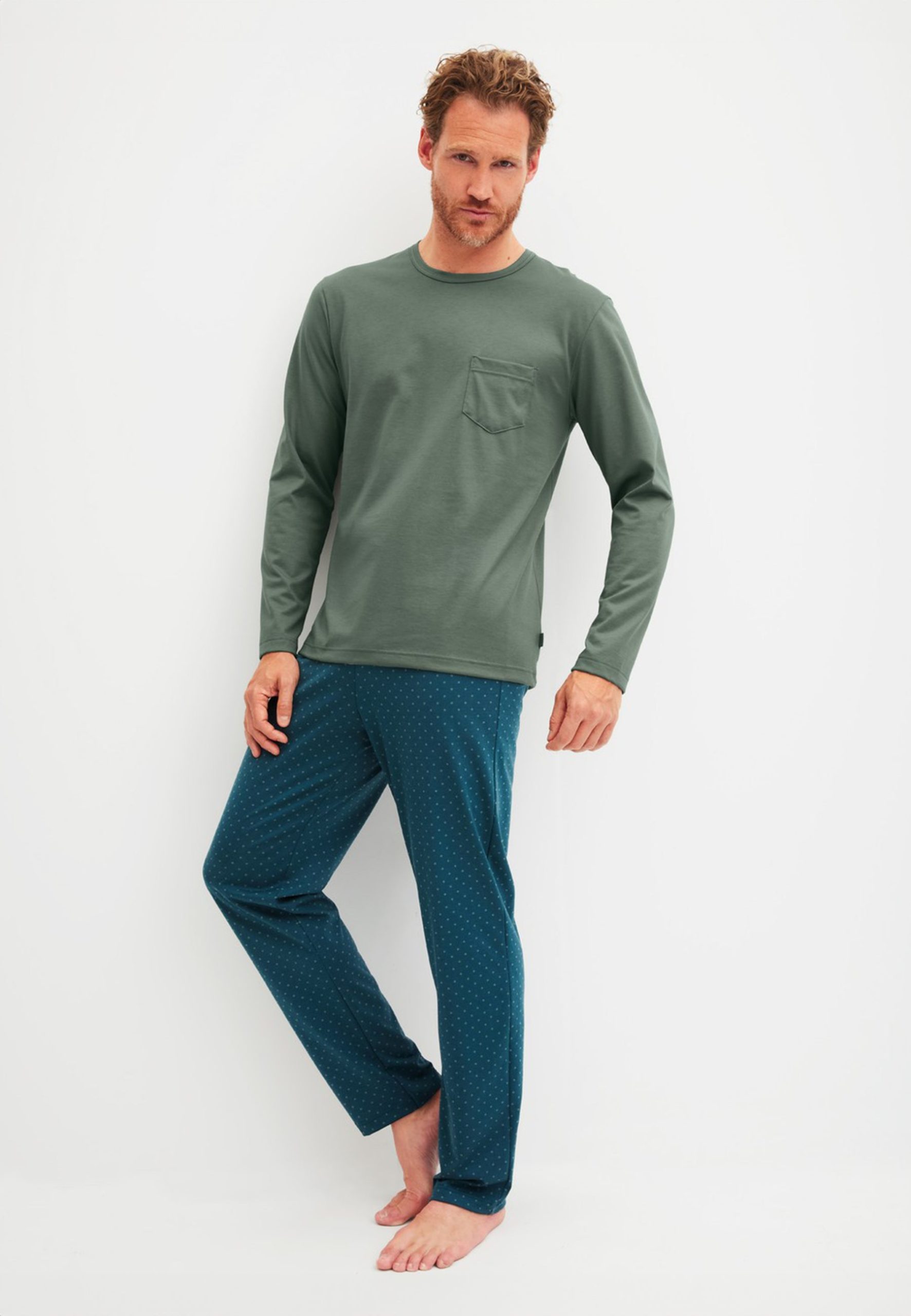 calida-pigiama-359nzs-1.jpg CALIDA Pigiama Uomo Lungo Cotone Jersey Estivo ART. 47387 46/48 / Verde - immagine 1