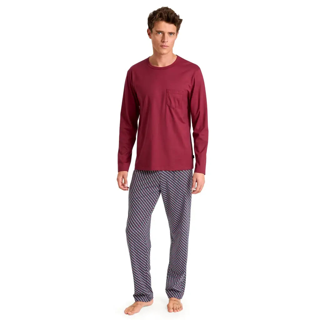 calida-pigiama-367bsy-1.jpg Pigiama uomo a paricollo a manica lunga in cotone Interlock Relax Imprint | Calida - immagine 1