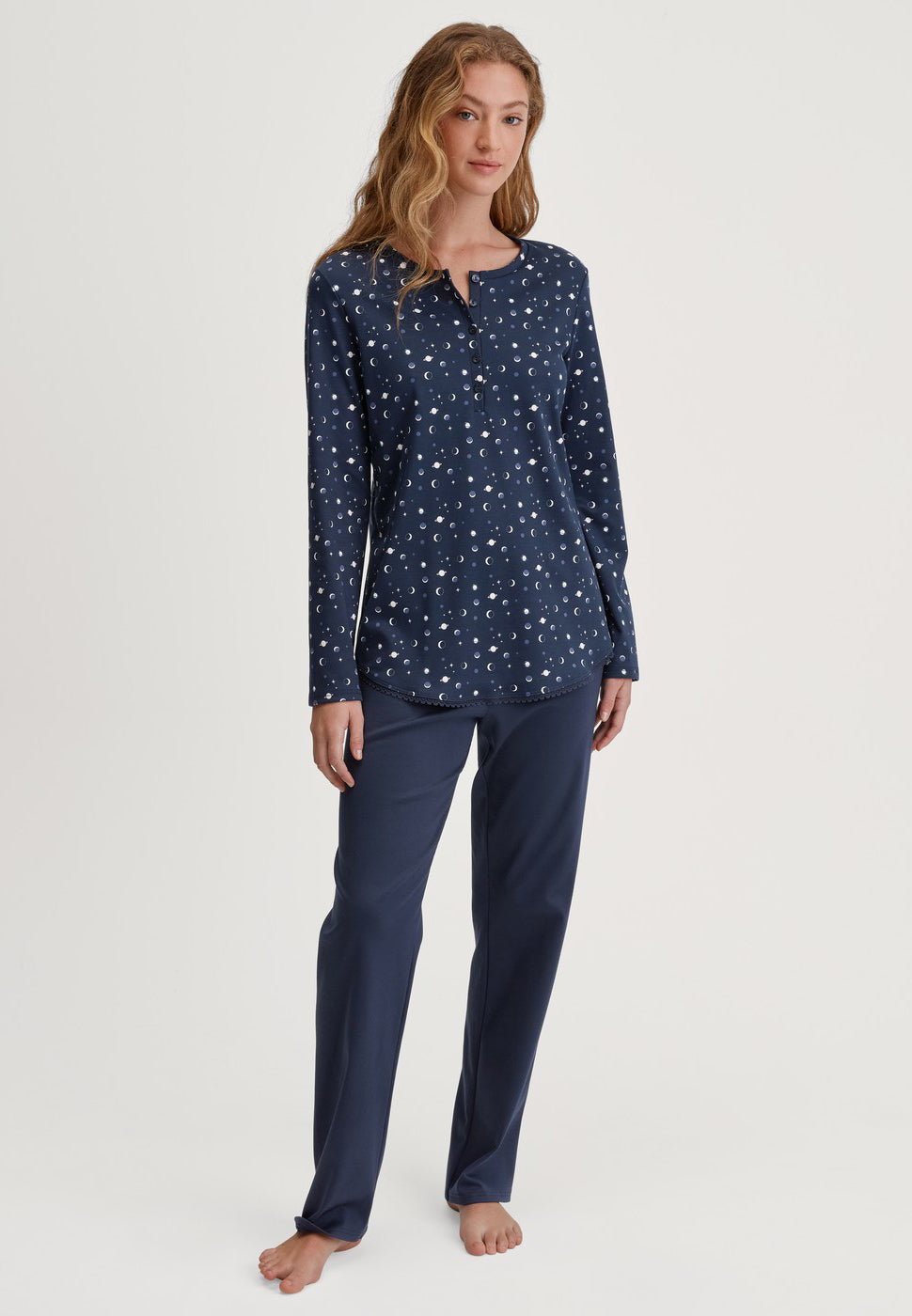 calida-pigiami-720nmb-1.jpg CALIDA Pigiama da Donna Lungo in 100% Cotone Caldo 42/44 / Blu - immagine 1