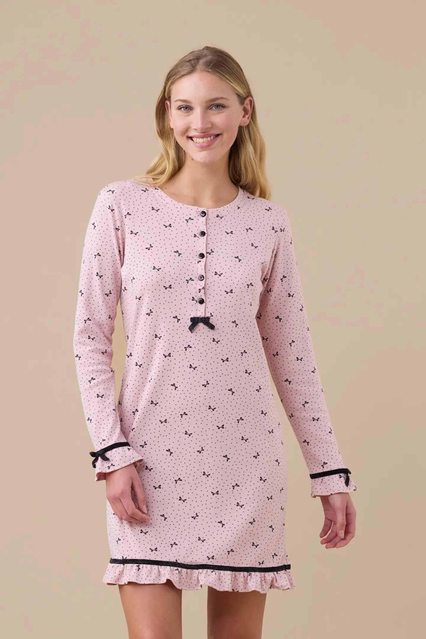 camicia-da-notte-122vdl.webp Noi Di Notte Camicia Da Notte LA3399AS Donna In Caldo Cotone Lilla Polvere - immagine 1
