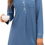 Jahetuul Camicia da Notte Donna Manica Lunga Cotone | con Bottoni e Scollo a V Confortevole Abito da Notte Aperta Davanti : Amazon.it: Moda