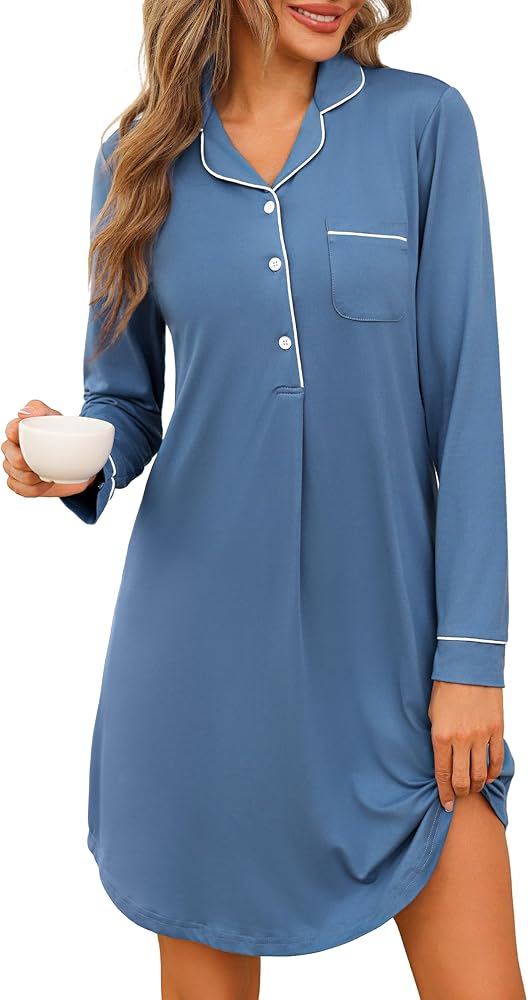 camicia-da-notte-bottoni-613ofj-1.jpg Jahetuul Camicia da Notte Donna Manica Lunga Cotone | con Bottoni e Scollo a V Confortevole Abito da Notte Aperta Davanti : Amazon.it: Moda - immagine 1