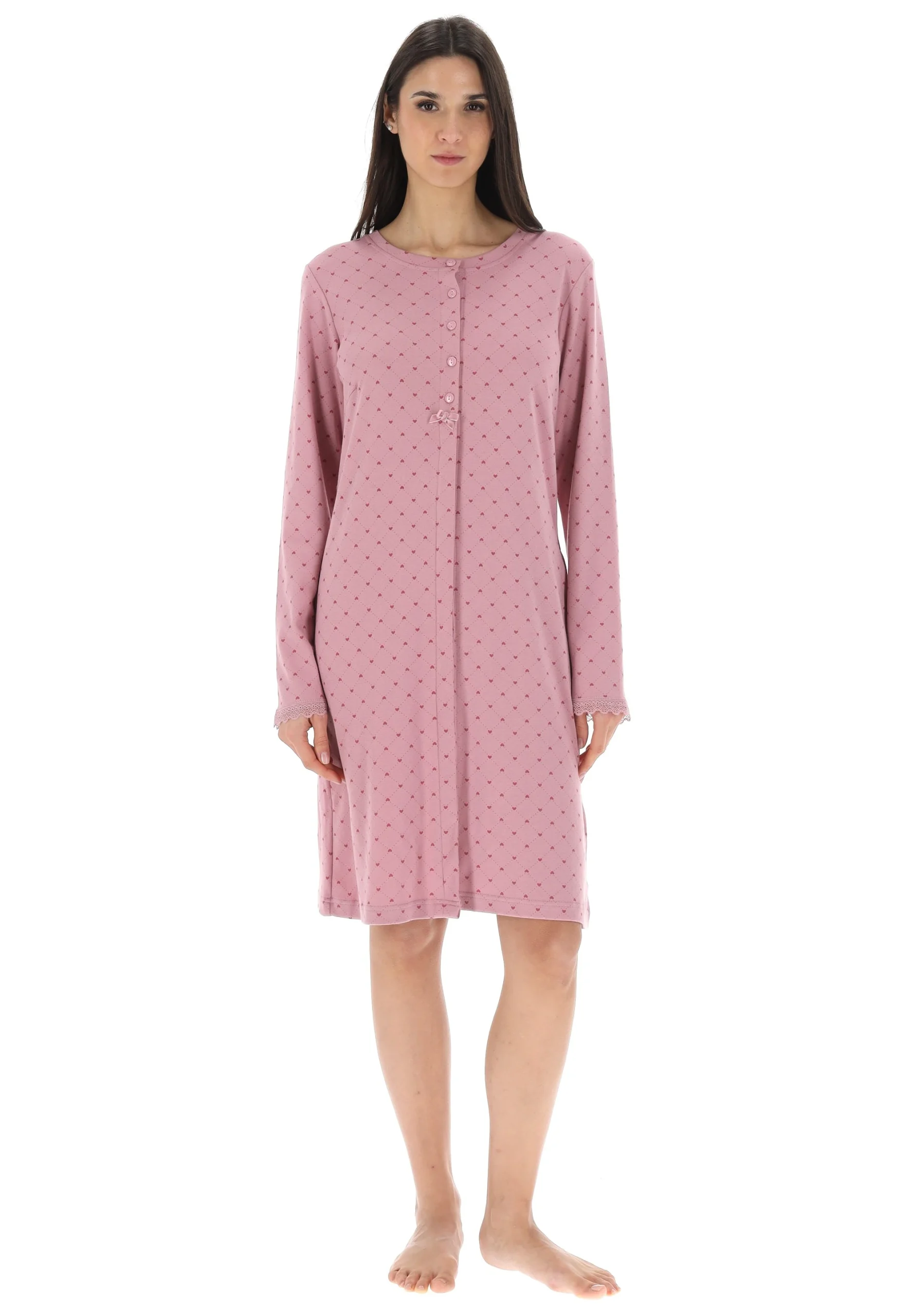 camicia-da-notte-bottoni-659npd.webp Camicia da notte donna con bottoni noidìnotte con rombi a cuori - immagine 1