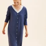 Camicia da notte comoda con pizzo decorativo blu scuro melange
