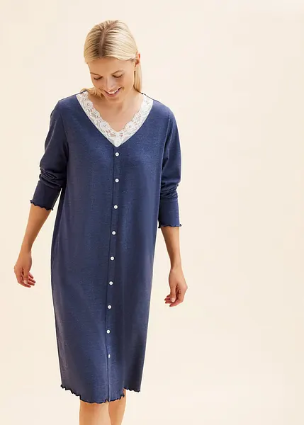 camicia-da-notte-bottoni-877bet.webp Camicia da notte comoda con pizzo decorativo blu scuro melange - immagine 1