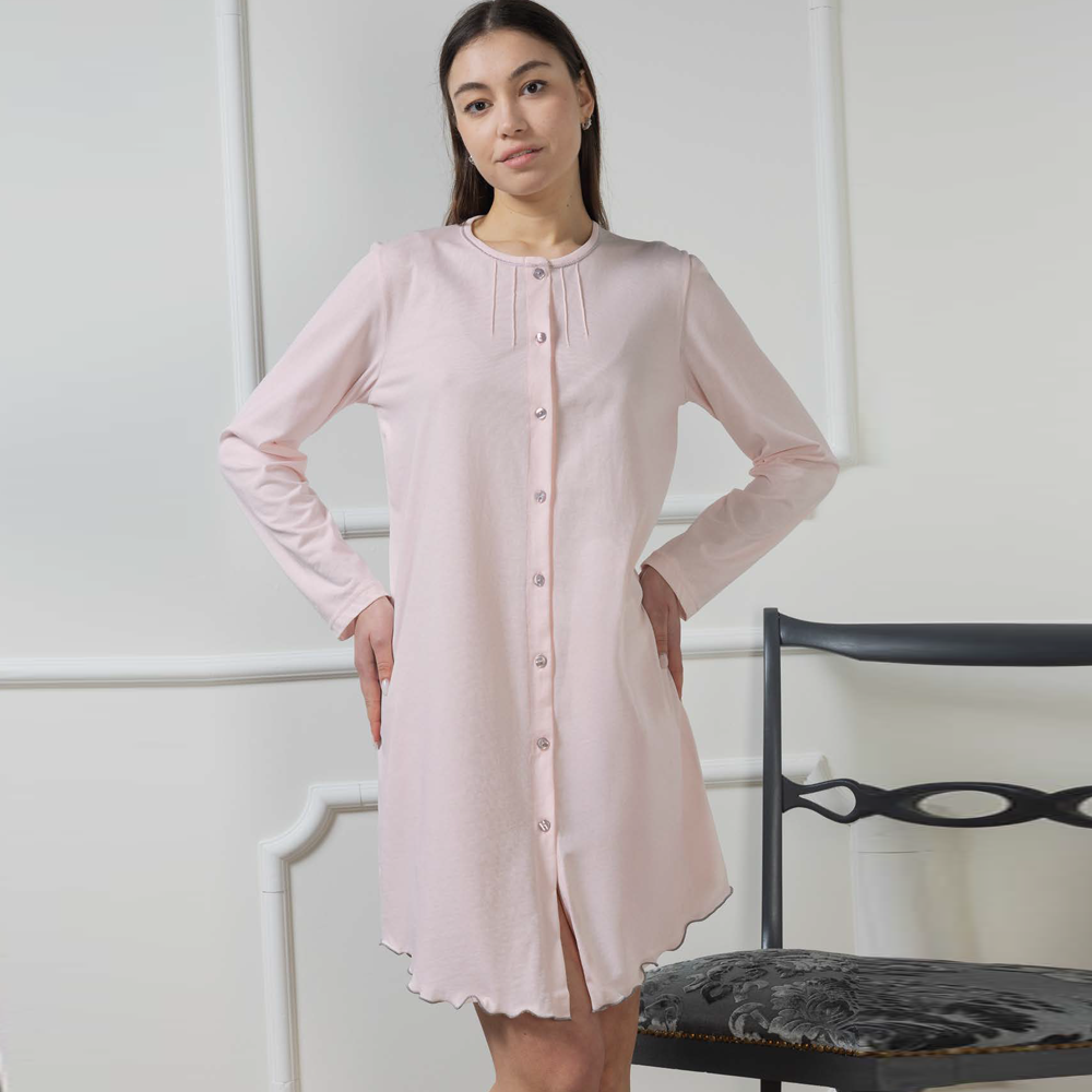 camicia-da-notte-donna-516iee.png Camicia da notte donna aperta in cotone 9209 panna / rosa - immagine 1