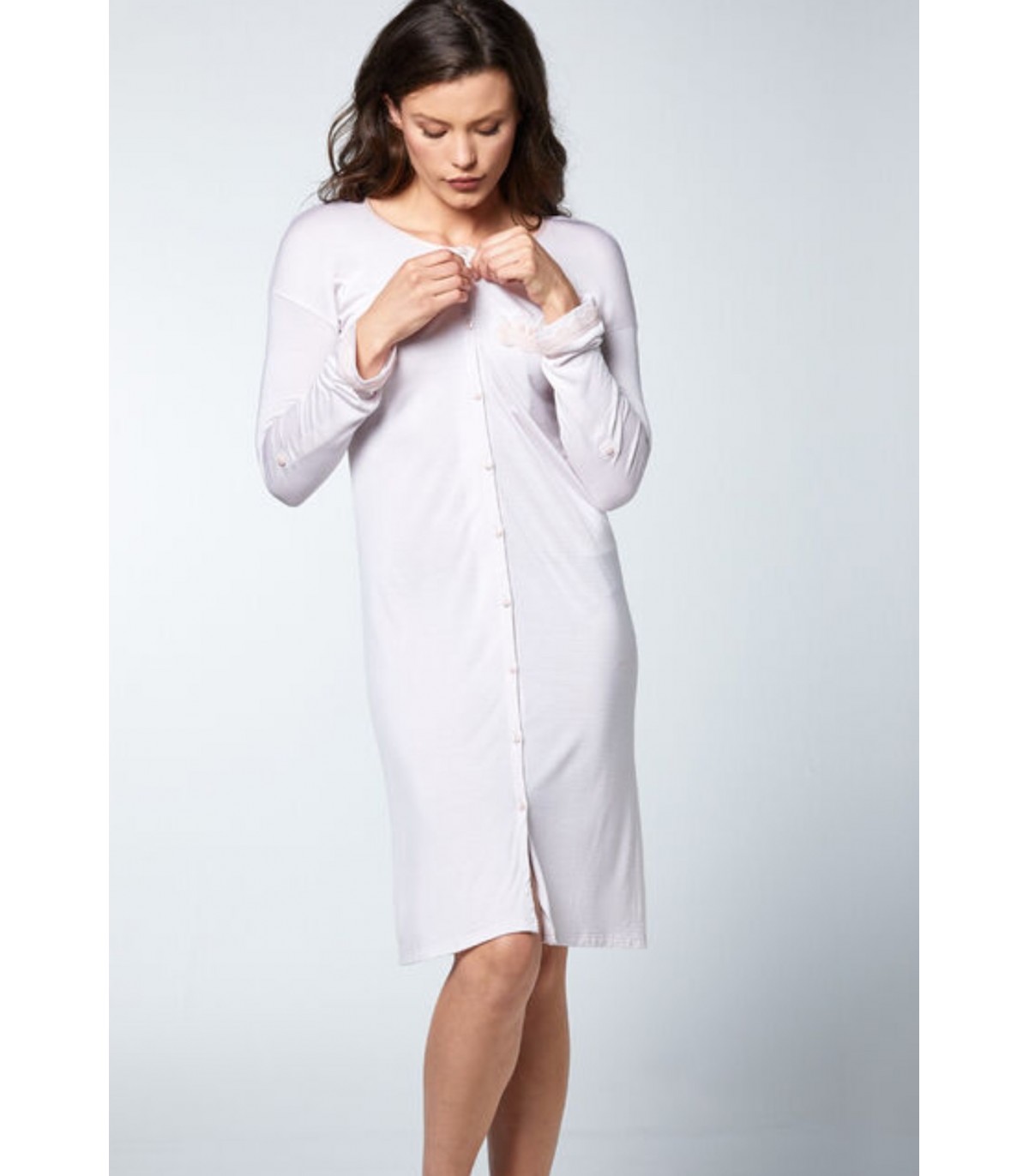 camicia-da-notte-donna-847arq-1.jpg LOVABLE CAMICIA DA NOTTE DONNA APERTA M/LUNGA IN MODAL ART.L08O1 - immagine 1
