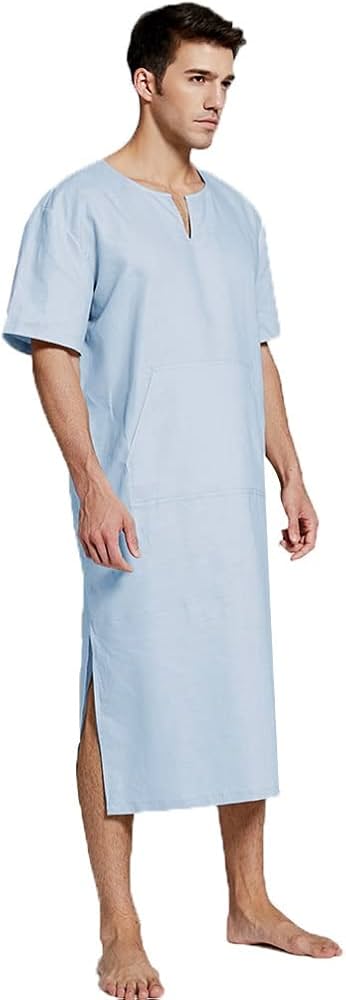 camicia-da-notte-uomo-459upb-1.jpg XUEMML Camicia da Notte Uomo Estiva,Camicia da Notte in Cotone da Uomo Maniche Corte Camicia da Notte Camicia da Notte Scollo A V Manica Corta Largo Comodo Pigiama Lungo E Alto : - immagine 1