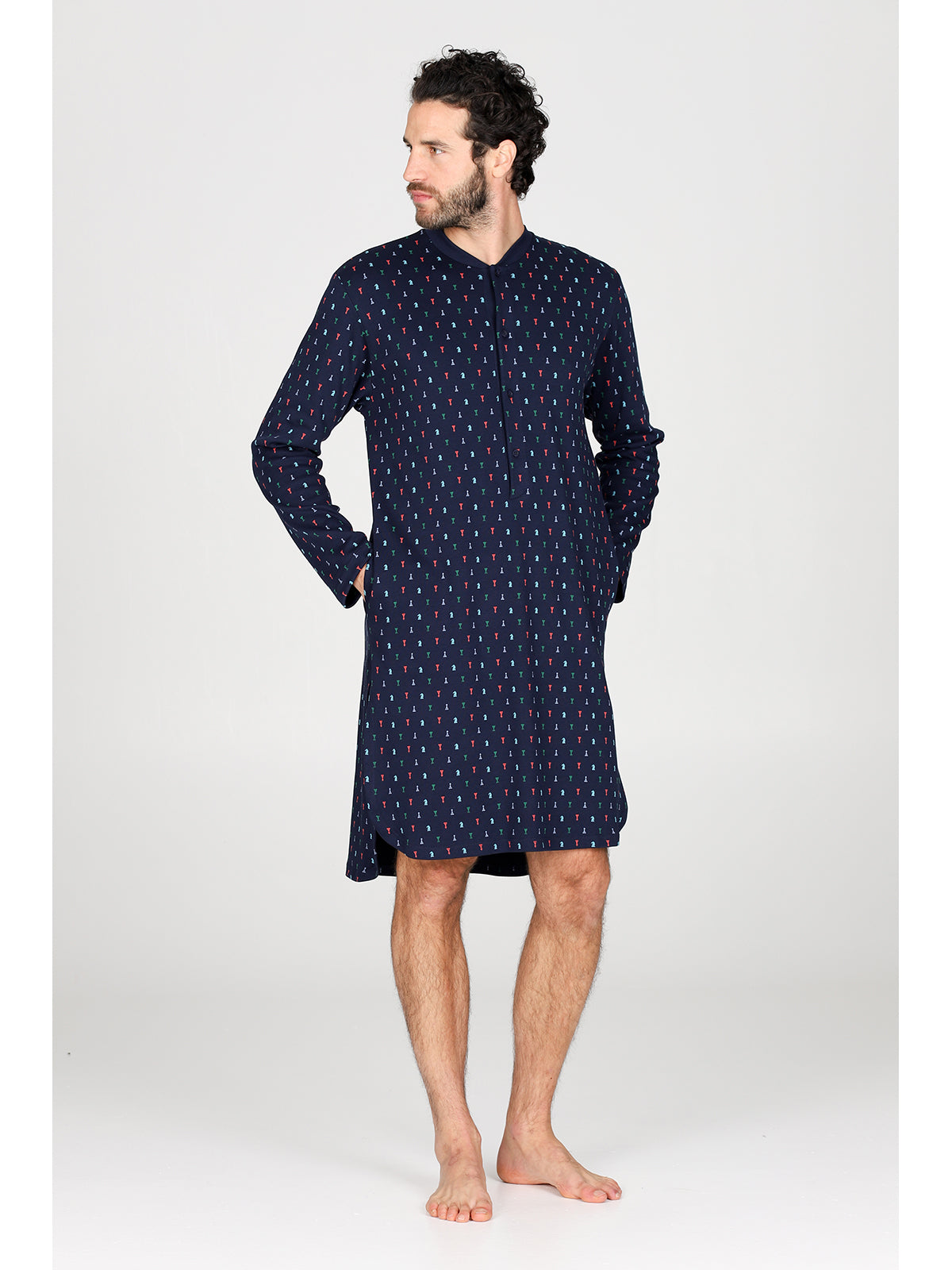 camicia-da-notte-uomo-548fji-1.jpg Camicia da notte uomo caldo cotone | Fantasia scacchi Julipet - immagine 1