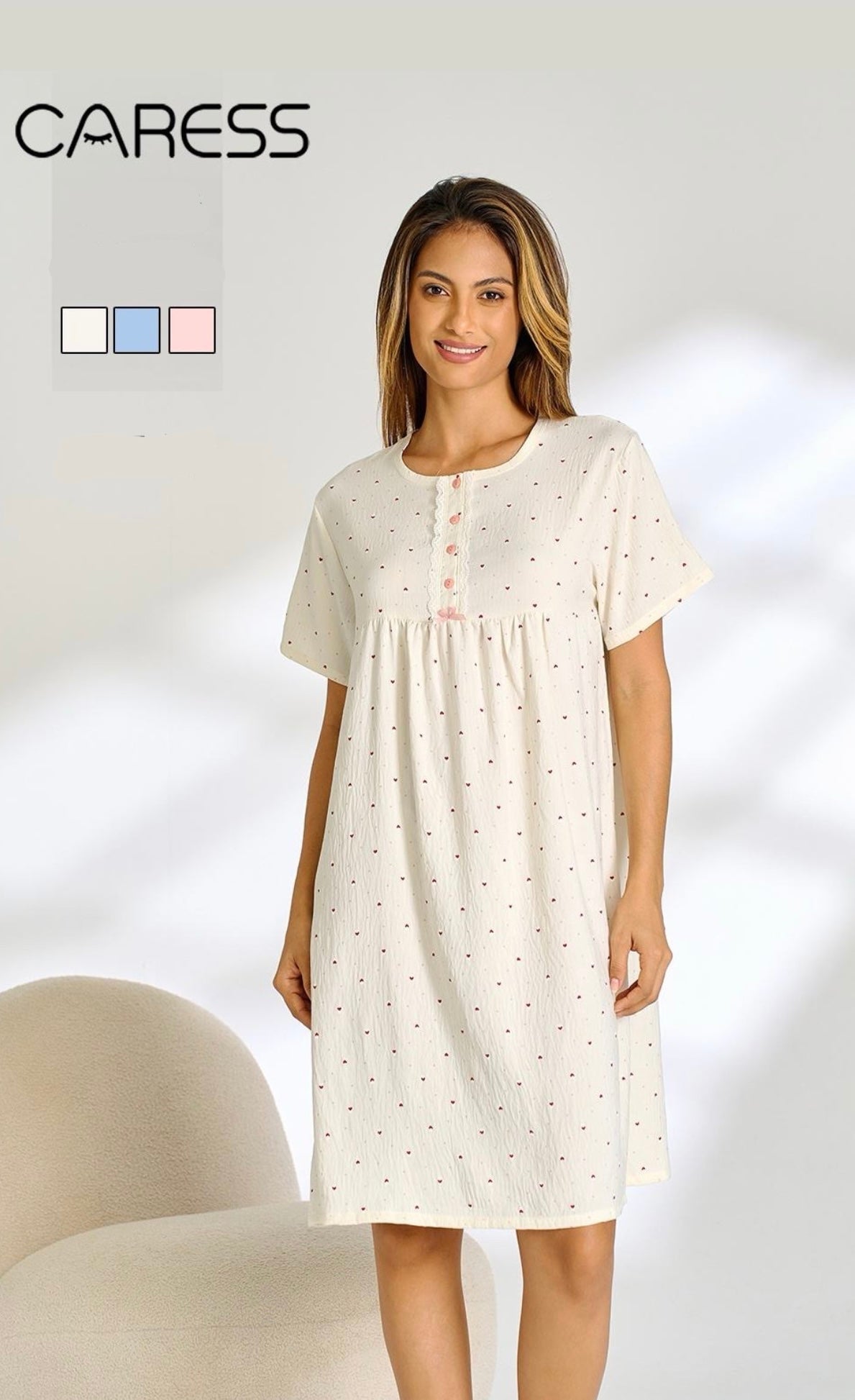 camicie-da-notte-174ywe-1.jpg 50%✨Ultime Camicie da notte manica corta CARESS 3 colori panna/giallino / S - immagine 1