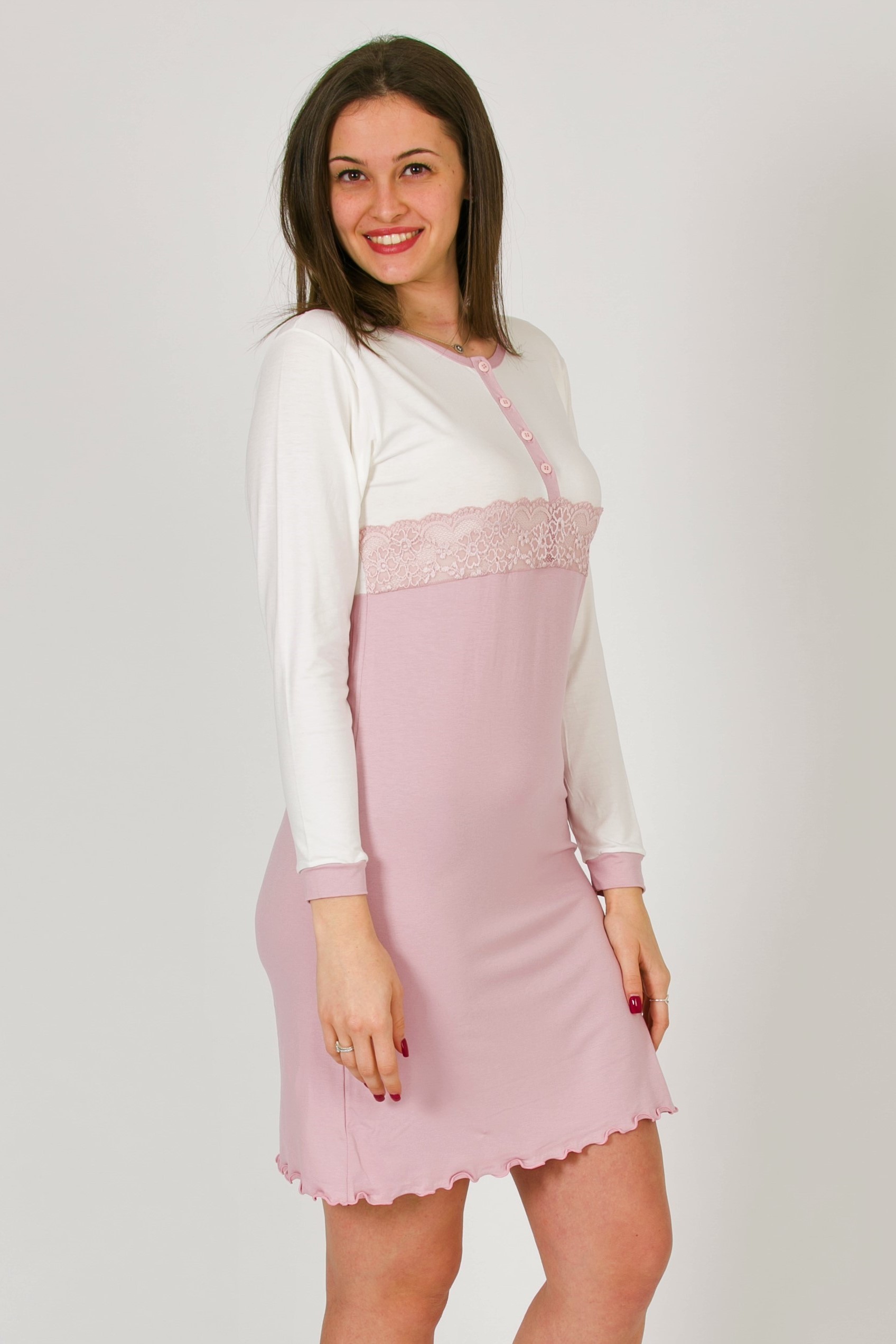camicie-da-notte-431gce-1.jpg Camicia da notte bicolore con pizzo - immagine 1