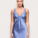 YAMAMAY Camicia da Notte Senza Maniche in Raso con Ricami in Pizzo, Denim, Linea Primula Color, Donna, S : Amazon.it: Moda