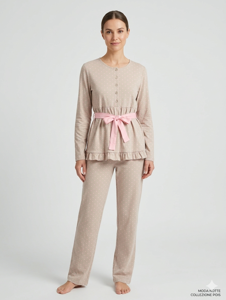 noi-di-notte-pigiama-donna-815wwx.png Pigiama donna marca Noidinotte Linea Calibrata: Raffinatezza a Pois in Cotone Primaverile/estivo - immagine 1