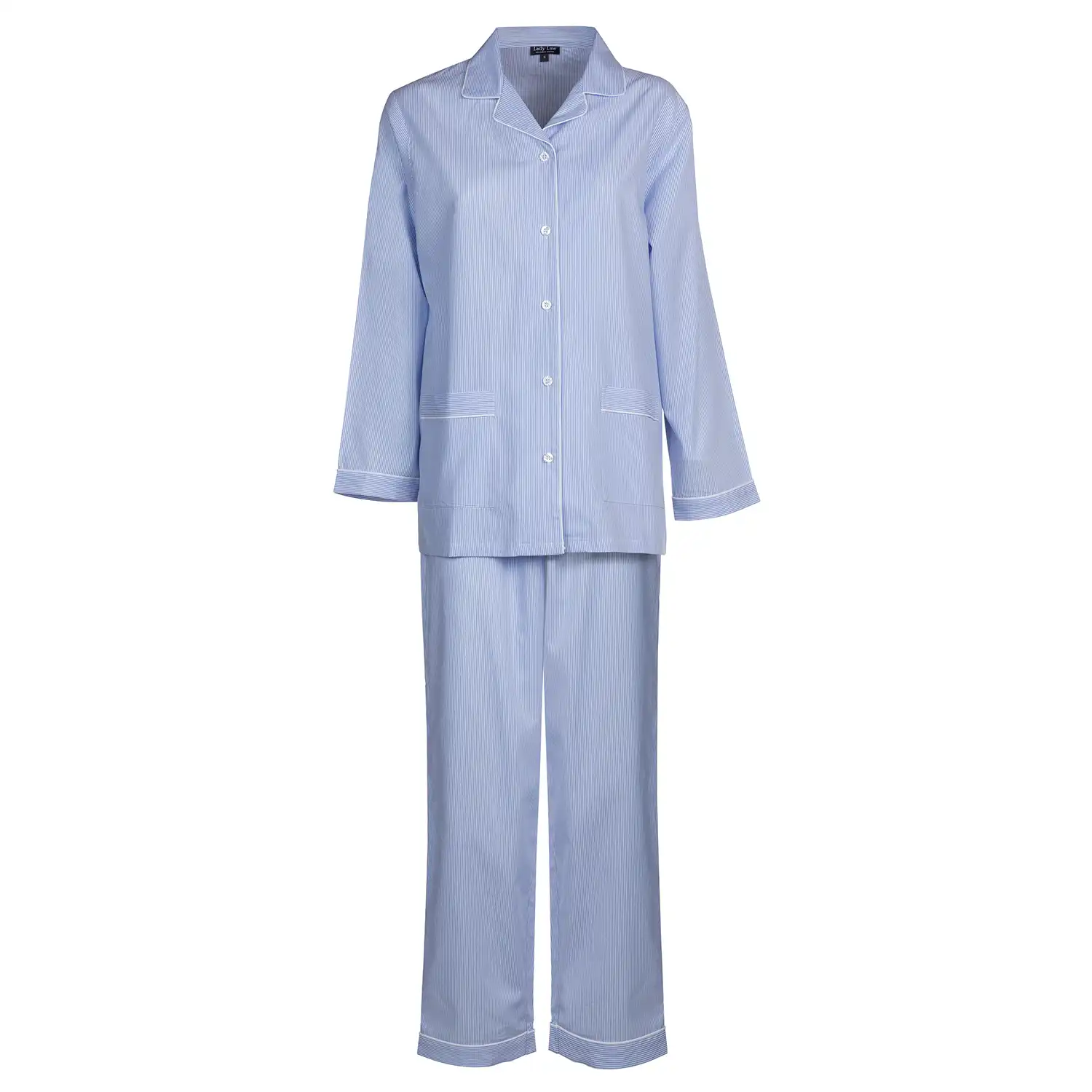 pigiama-358rqn.webp Pigiama donna lungo in cotone a righe bianco e celeste – Jane | Pellegrini Pigiami - immagine 1