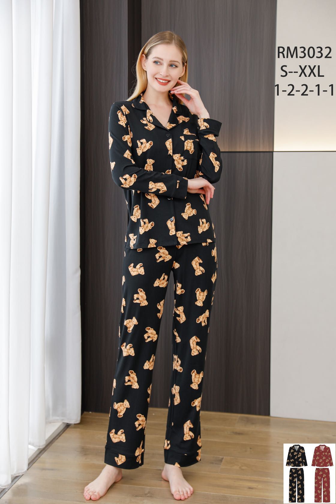 pigiama-446iuq-1.jpg Pigiama donna Teddy in viscosa tutto aperto avanti - immagine 1