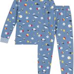 Petit Bateau Set Pigiama Maglia/Pantalone Spazio Azzurro 100% Cotone Felpato unisex (bambini)