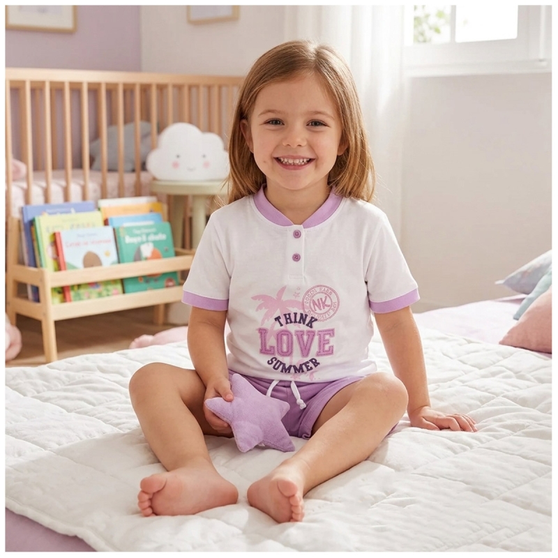 pigiama-bambina-458jtc-1.jpg Pigiama bambina corto in cotone FE1128 Kids | Pigiama estivo bambina - immagine 1