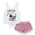 Pigiama corto donna Snoopy canotta e short in cotone estivo 6186 Bianco / S