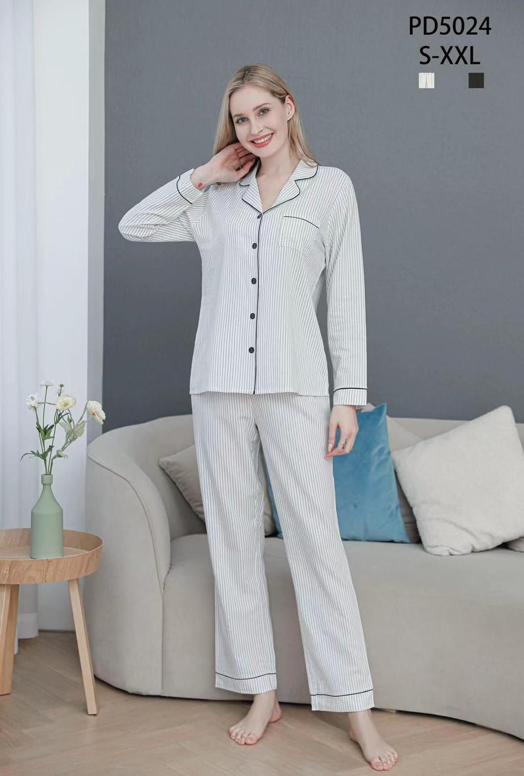 pigiama-cotone-206lwo-1.jpg Pigiama donna in cotone aperto avanti fantasia Work Woman - immagine 1