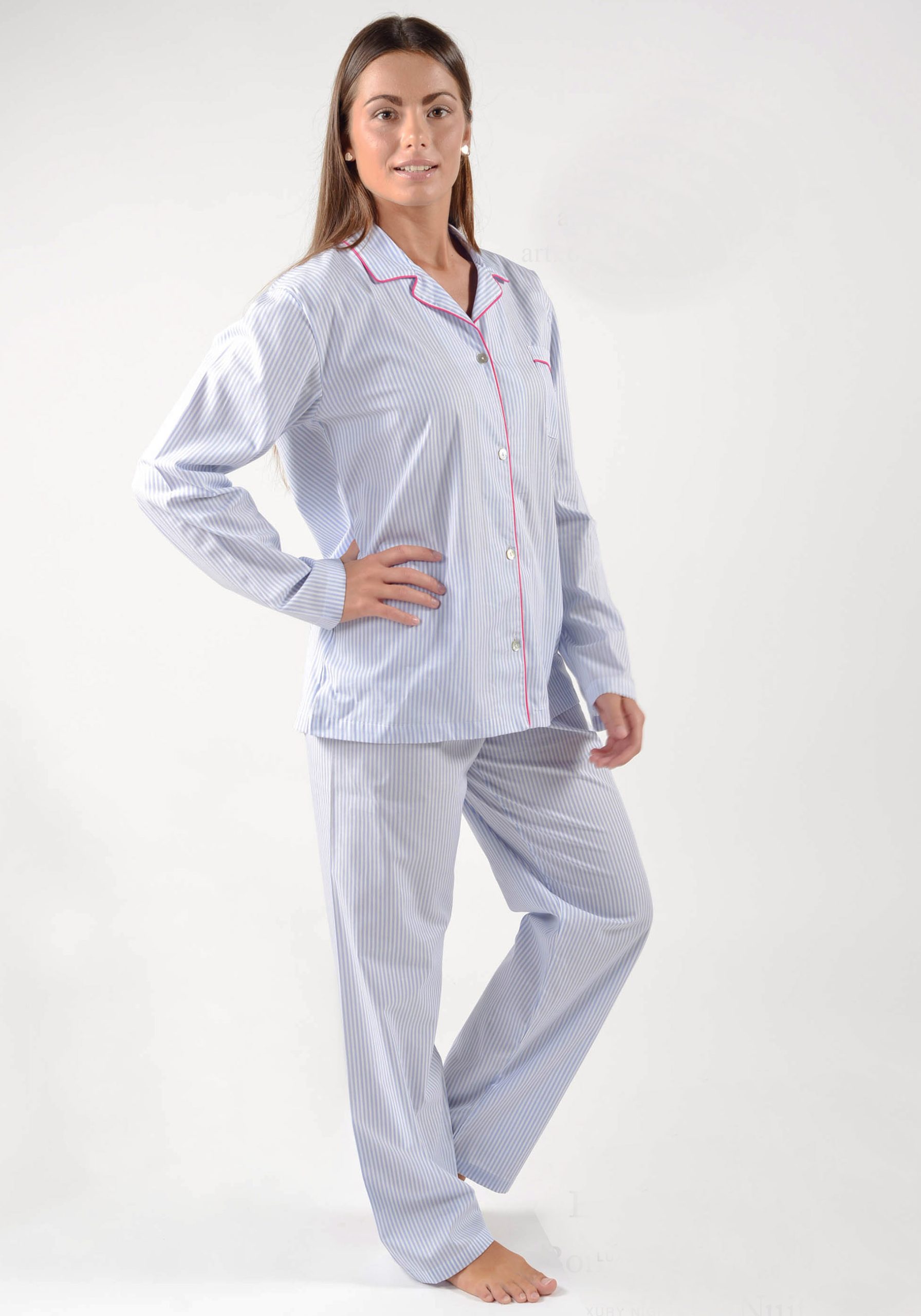 pigiama-cotone-donna-235exg-1.jpg pigiama donna rigato in popeline di cotone - immagine 1