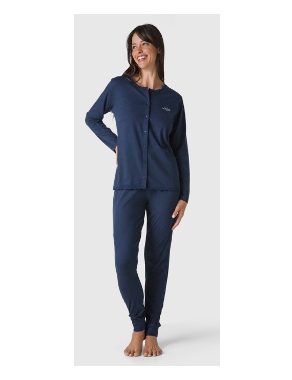 pigiama-cotone-donna-910zfn-1.jpg LIABEL Pigiama donna cotone giacca e pantalone art BON TON - immagine 1