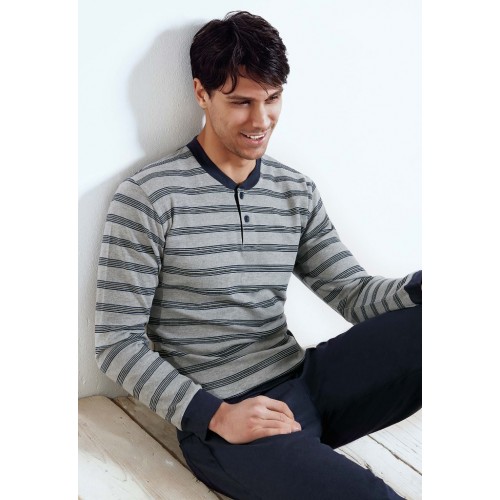 pigiama-cotone-uomo-141tid-1.jpg Pigiama Uomo In 100% Cotone Tramas+ – Completo A Maniche Lunghe, Traspirante, Taglie S XXL, Morbido Come - immagine 1