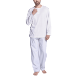 Pigiama uomo lungo in cotone oxford bianco e celeste | Pellegrini Pigiami