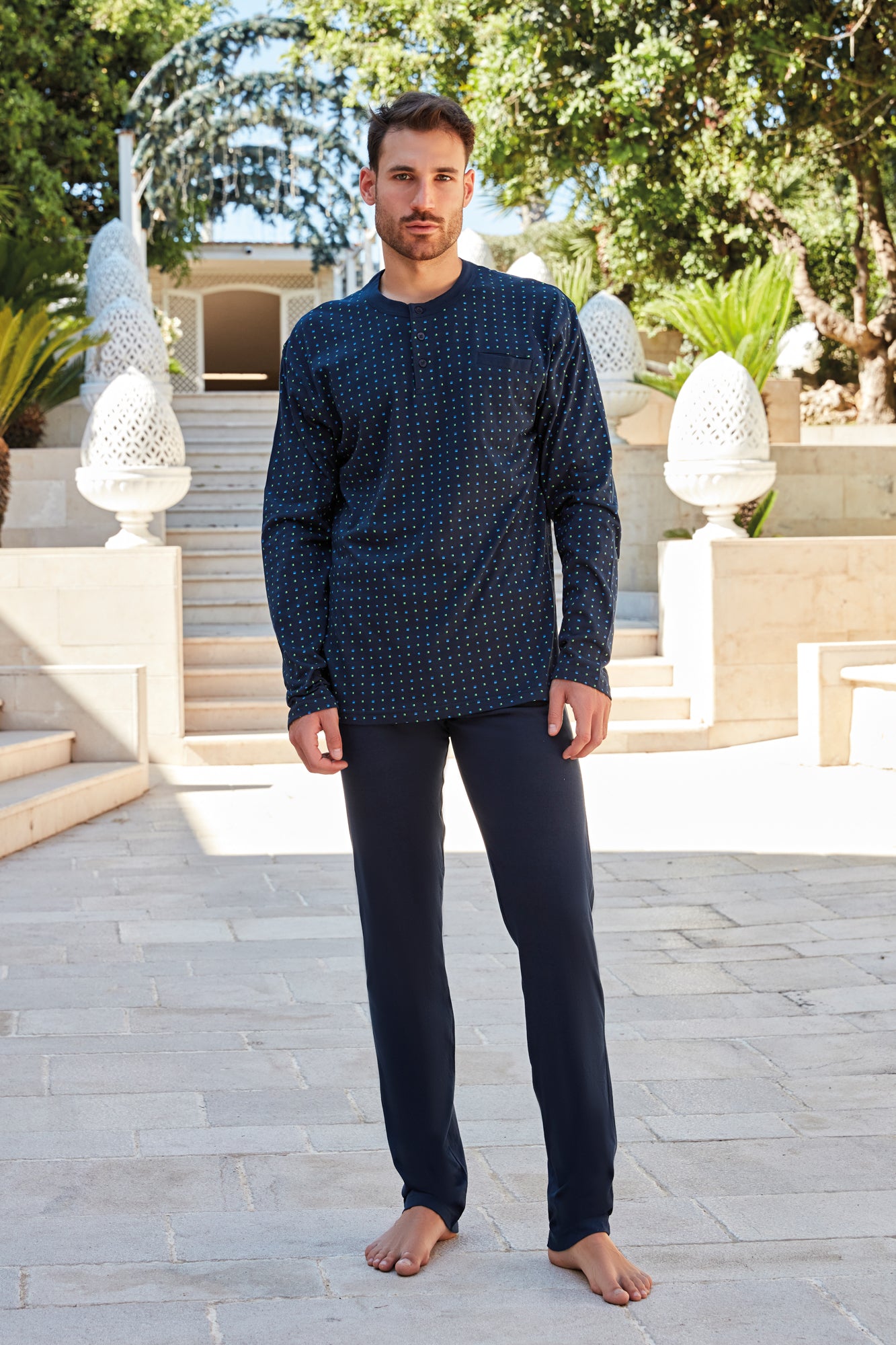 pigiama-cotone-uomo-547dgg-1.jpg Pigiama Uomo lungo in cotone,taglie conformate Blu / 8/56 - immagine 1