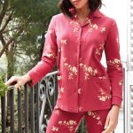 Pigiama Donna in caldo cotone con giacca aperta Bordeaux / 2/S