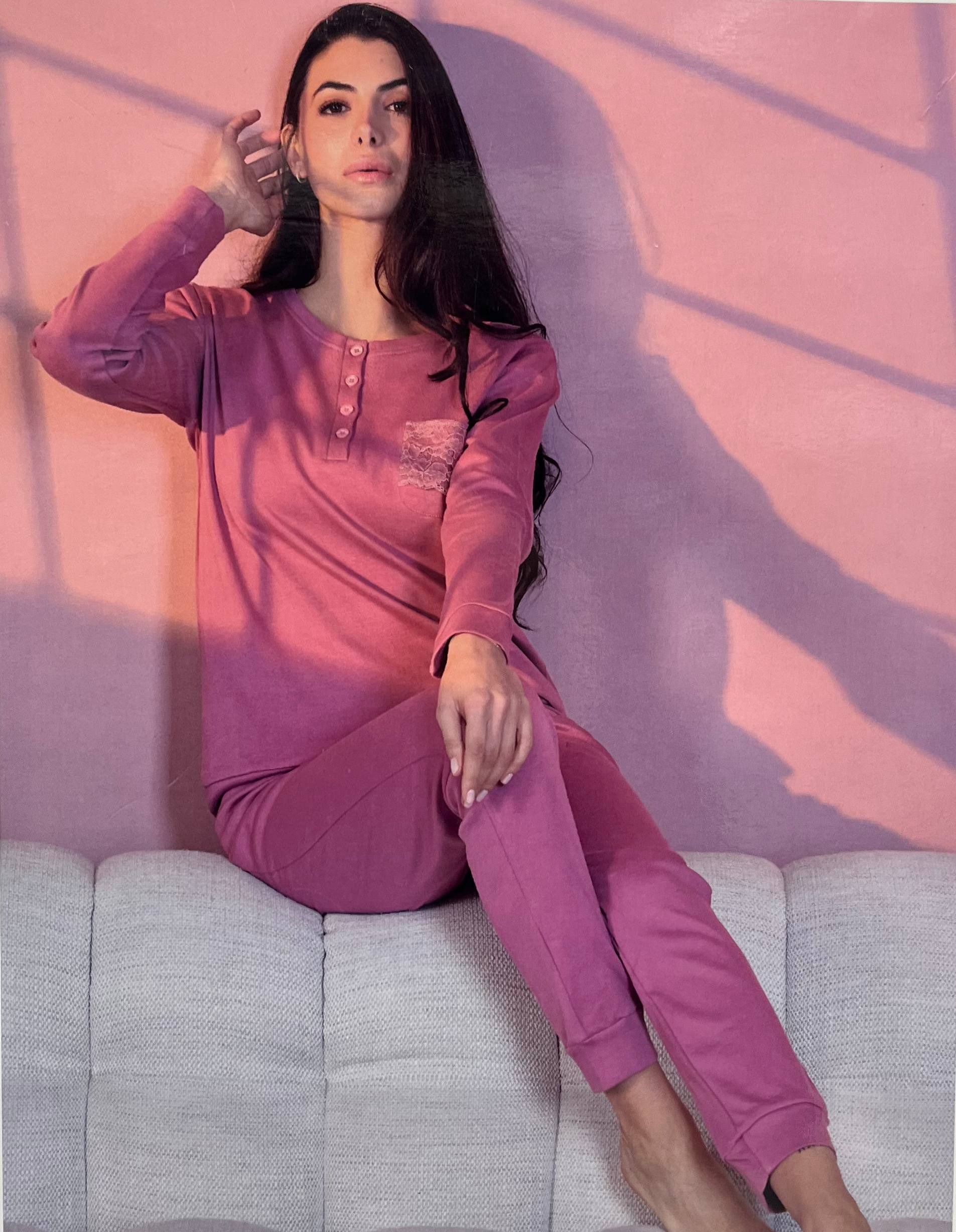 pigiama-donna-caldo-cotone-046egf-1.jpg Pigiama donna caldo cotone OD482 ORONERO M / Legno rosa - immagine 1