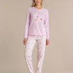 Pigiama donna in cotone con maglia a manica lunga e pantalone lungo con stampa Noi di notte 9008 Falco Biancheria
