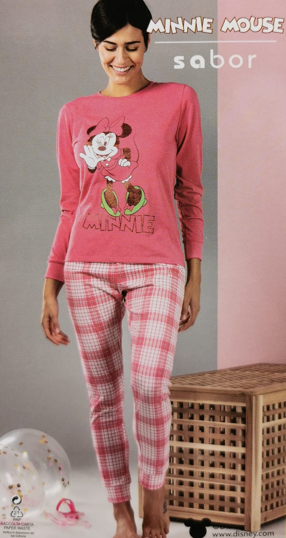 pigiama-donna-disney-539oct-1.jpg Pigiama donna Minnie Mouse maniche lunghe in 100% cotone - immagine 1