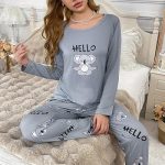 Generico Pigiama Donna Invernale Lungo，Pigiama Donna Set Comodo Morbido Completo Notte Casa Relax Tessuto Elasticizzato Due Pezzi con Scollo Tondo : Amazon.it: Moda