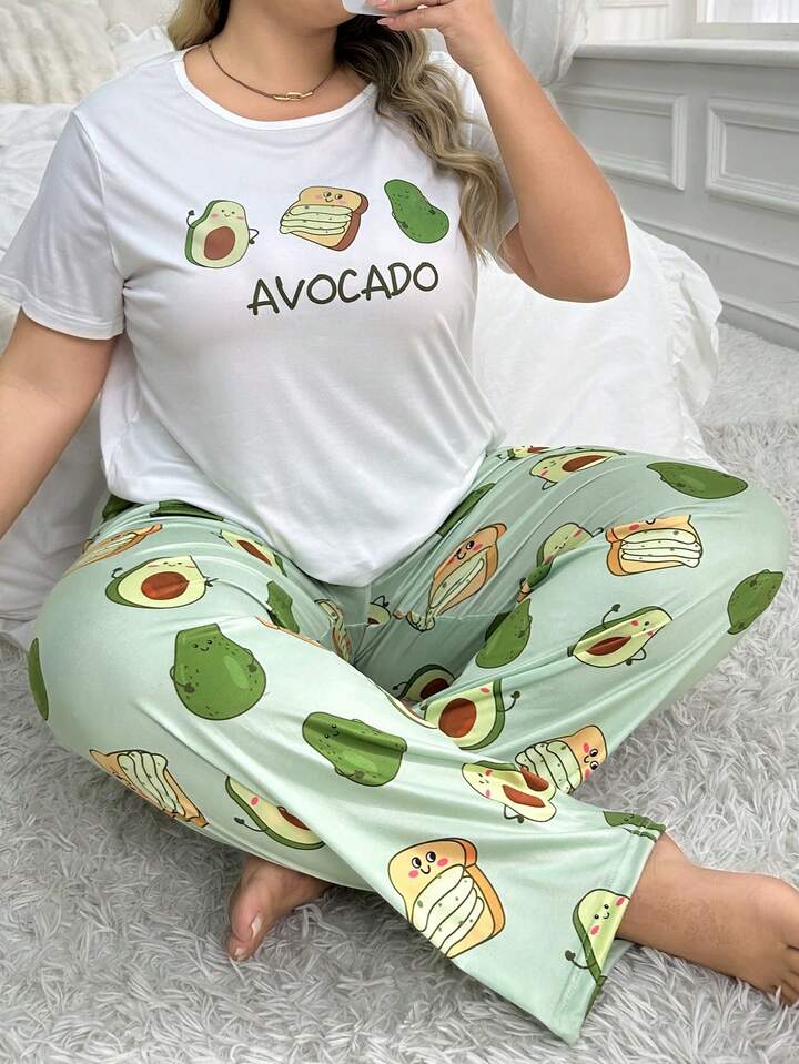 pigiama-donna-ovs-525pig-1.jpg Pigiama Donna Pigiama Avocado Ovs Set Pigiama Donna Con Maglietta A Maniche Corte Con Stampa Di Avocado E Pantaloni In Taglie Forti SHEIN ITALIA - immagine 1