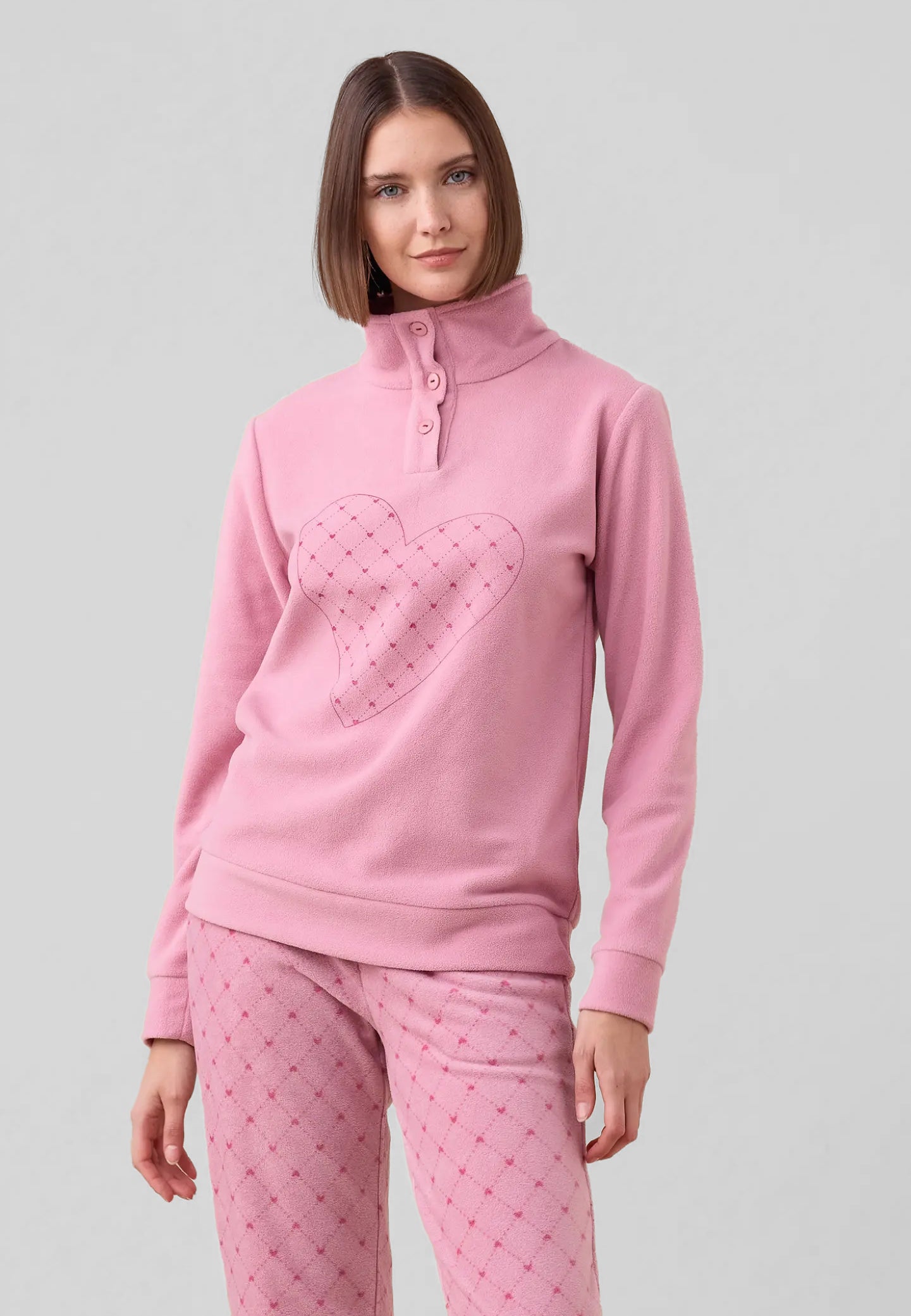 pigiama-donna-pile-547cph-1.jpg NOI DI NOTTE Pigiama Donna Manica Lunga in Pile ART. FA009359 XS / Rosa - immagine 1