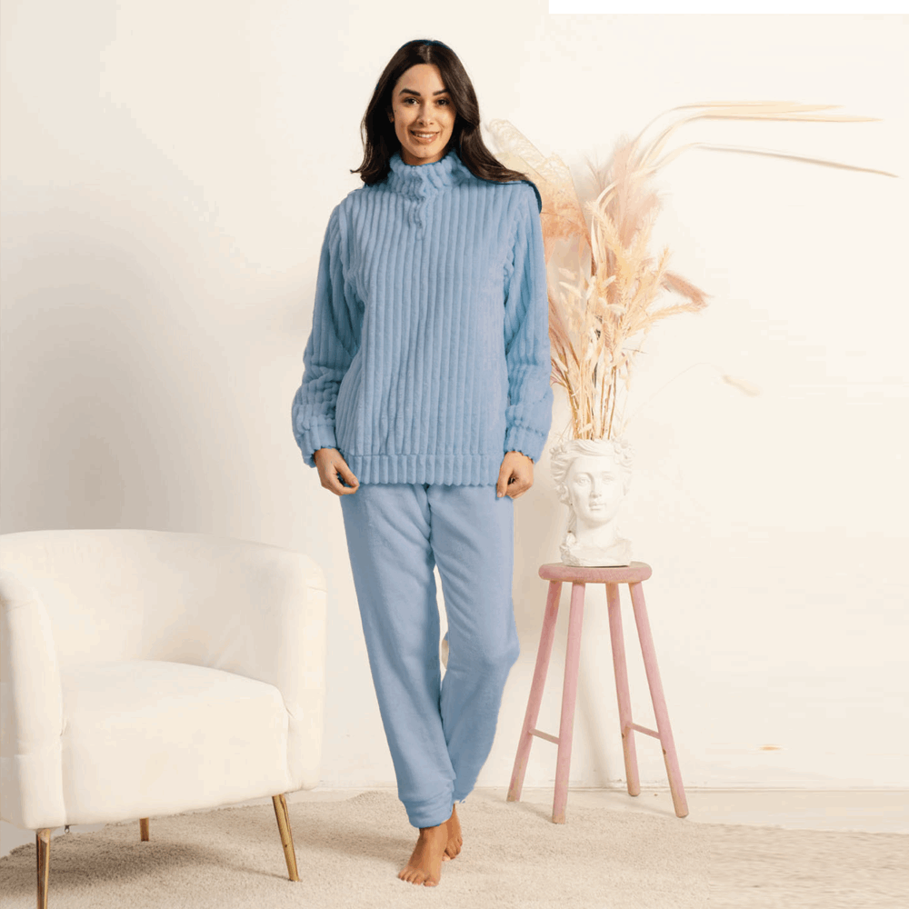 pigiama-donna-pile-840sha.png Pigiama Donna invernale in Coral Pile art Kissimo Biancaluna 25D 93006 azzurro - immagine 1