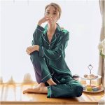 HNGM Pigiama Donna Seta Pigiama del Pigiama del Pigiama della Seta della Seta delle Donne del Pigiama del Pigiama del Pigiama di Due Pezzi (Color : LG Green, Size : XXXX Large) :