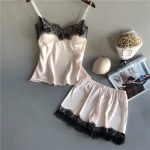 Pigiama donna sexy con pizzo | Completo due pezzi estivo in raso con pantaloncini | Pigiama elegante V neck pizzo per dormire e sedurre