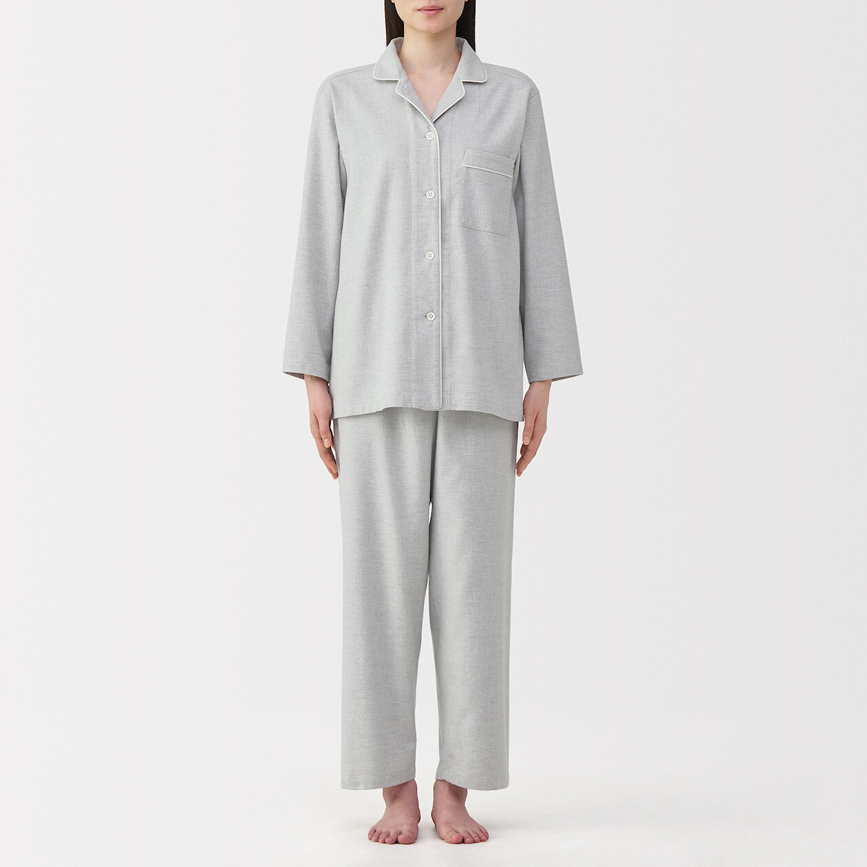 pigiama-flanella-donna-443zsd-1.jpg Pigiama in flanella di cotone con bottoni da donna | MUJI - immagine 1