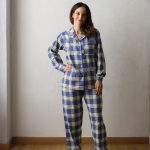 Pigiama Donna Piera flanella scozzese panna e senape e azzurro | I Versiliani