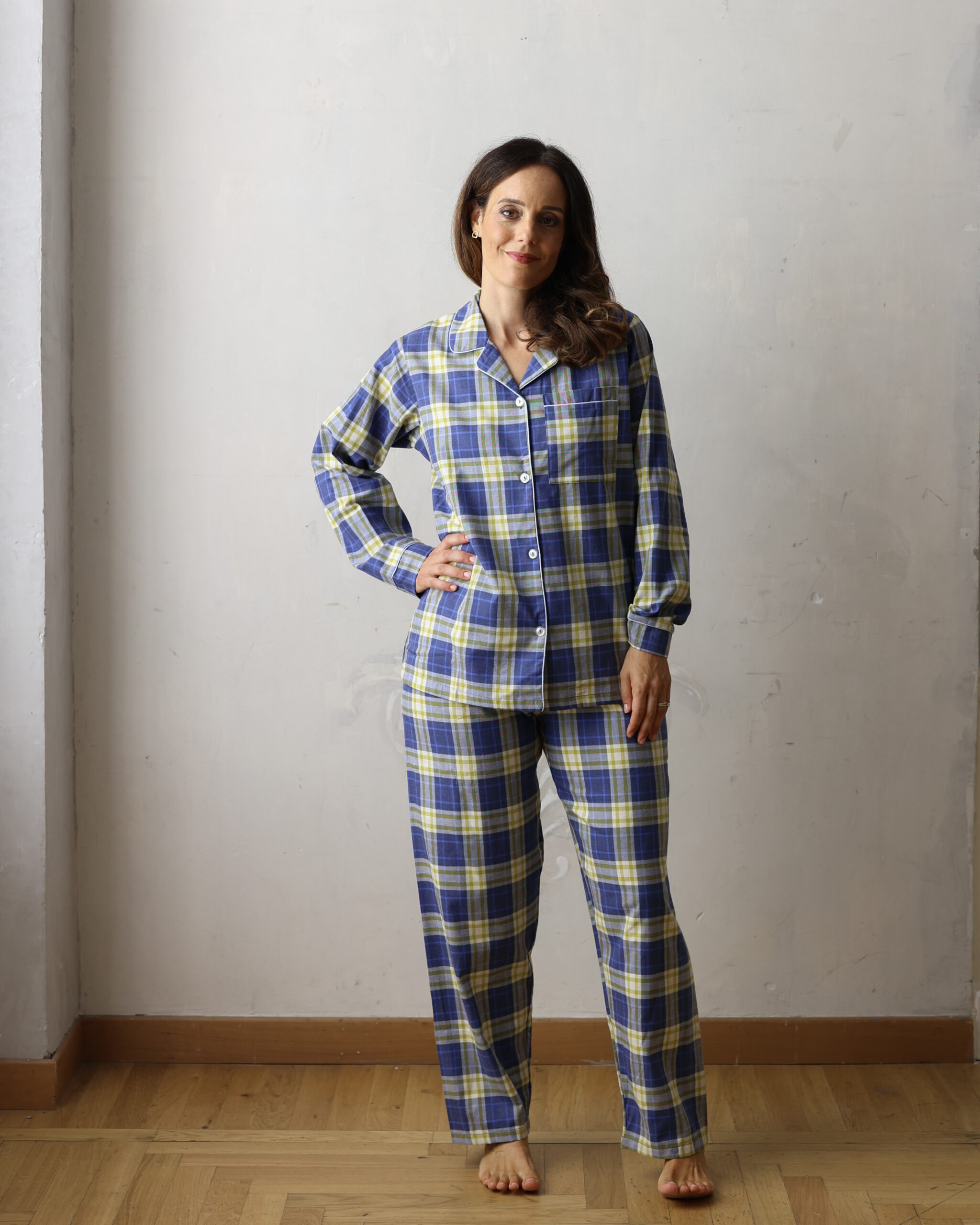 pigiama-flanella-donna-859mql-1.jpg Pigiama Donna Piera flanella scozzese panna e senape e azzurro | I Versiliani - immagine 1