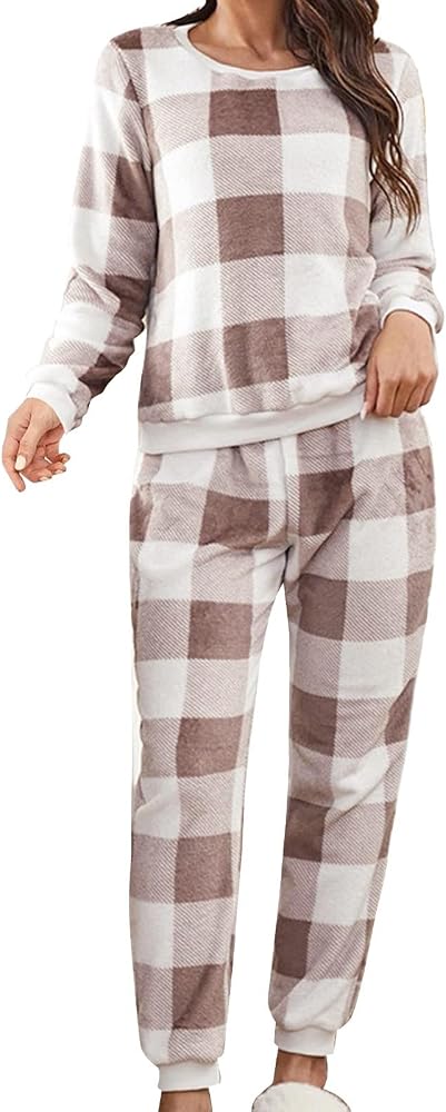 pigiama-in-pile-donna-882pzl-1.jpg MGSFGlk Pigiama Pile Donna Morbido Elegante Cotone Pigiama Donna Invernale in Pile Caldo Due Pezzi Set di Pigiami in Casa Maglia e Pantalone Lungo a Maniche Lunghe Sleepwear Taglie Forti Tuta : - immagine 1