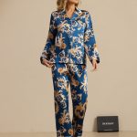 Pigiama Donna Seta Pura Manica Lunga Colletto Notch Con Pantaloni Stam