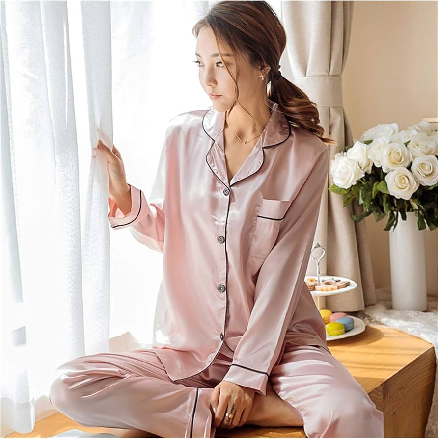 pigiama-in-seta-donna-259amz-1.jpg HNGM Pigiama Donna Seta Pigiama del Pigiama del Pigiama della Seta della Seta delle Donne del Pigiama del Pigiama del Pigiama di Due Pezzi (Color : LG Pink, Size : XXXX Large) : - immagine 1