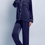 JCQIGOA Pigiama Donna Seta Lunghe Maniche Set Pigiama Donna Lungo Loungewear Pigiama da Notte Lungo Pigiama da Notte Blu M : Amazon.it: Moda