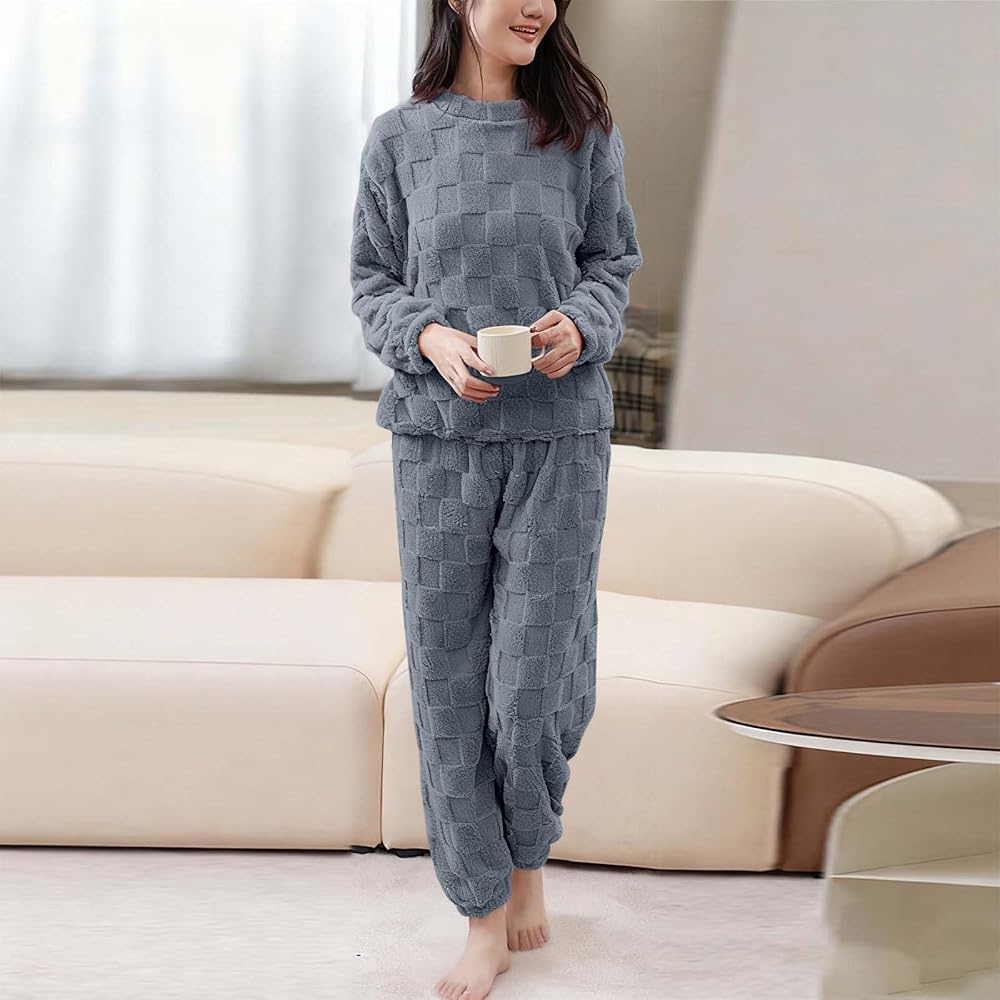 pigiama-invernale-donna-921rvh-1.jpg Set Pigiama Invernale da Donna Taglie Forti 2 Pezzi in Flanella Caldo Morbido Pigiami Pile Stitc Maniche Lunghe con Peluche Leggera Elegante Pigiama Inverno Donna Casual Moda Pigiamih in Cotone : Amazon.it: - immagine 1