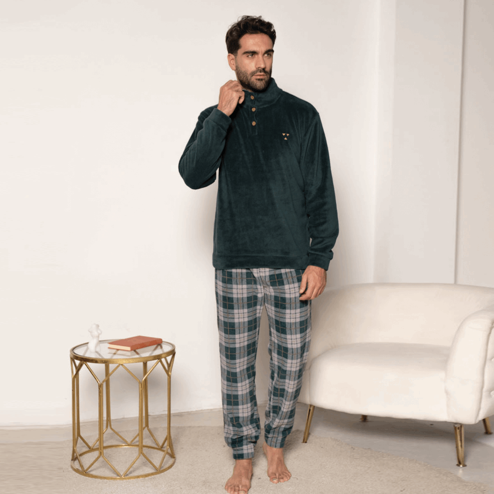 pigiama-invernale-uomo-376ayh.png Pigiama Uomo invernale Pile Kissimo 03010 verde - immagine 1