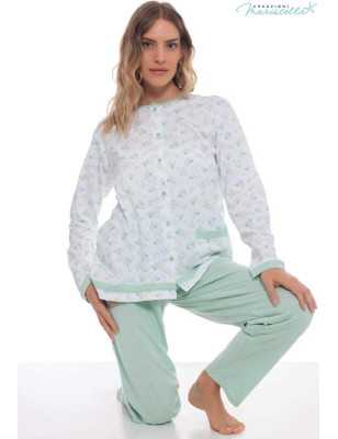 pigiama-per-donna-341arz-1.jpg Pigiama aperto per donna in 100% cotone manica lunga primavera Maristella 5366 - immagine 1