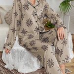 Serenescape Set pigiama lungo a maniche lunghe con stampa floreale e grinze, abbigliamento da relax per donna, set pigiama, set pigiama per donna, abbigliamento autunno e inverno | SHEIN ITALIA