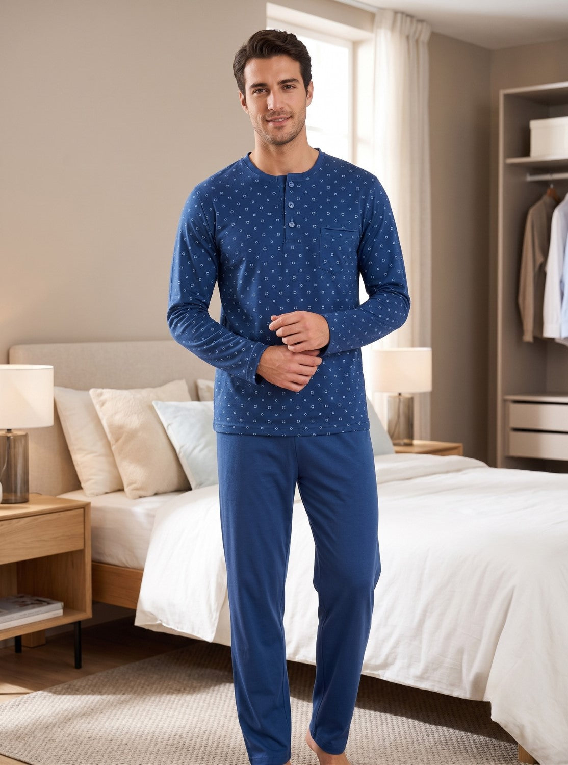 pigiama-per-uomo-557cot-1.jpg Bip Bip Pigiama per Uomo Due Pezzi Modello Serafino con Tre Bottoni in – Sgarlata Home - immagine 1